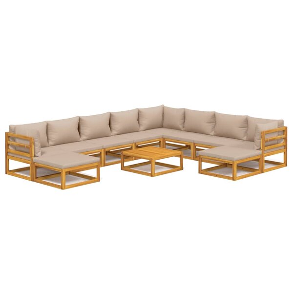 vidaXL Salon de jardin 11 Pièces avec coussins taupe bois massif