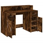 Bureau table poste de travail meuble d'ordinateur informatique étude et lumières LED chêne fumé 120 x 55 x 91 cm bois d'ingénierie brun 02_0023782