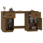 Bureau table poste de travail meuble d'ordinateur informatique étude avec armoires miel 135 x 50 x 75cm bois massif de pin brun 02_0023402