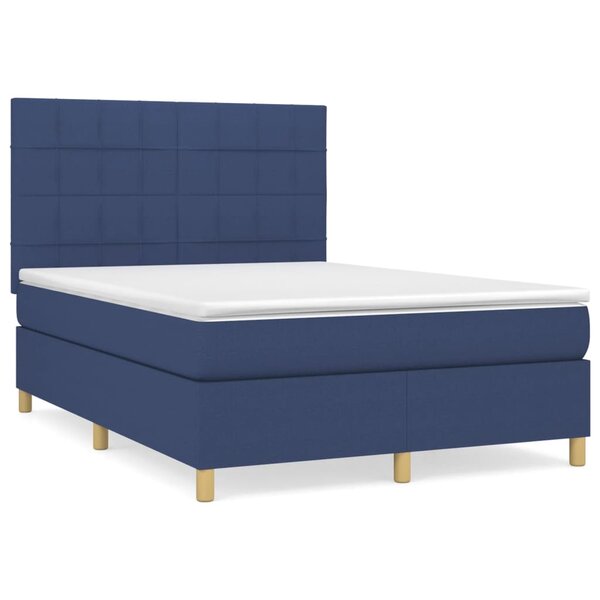 vidaXL Sommier à lattes de lit avec matelas Bleu 140x200 cm Tissu