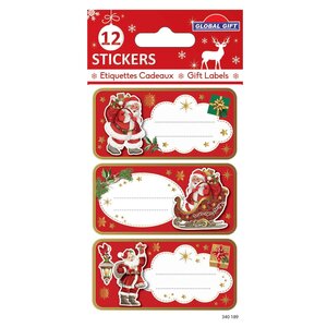 12 étiquettes adhésives de Noël - Père Noël vintage avec dorures