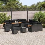 vidaXL Ensemble de canapé de jardin avec coussin 18 Pièces Noir polyrotin