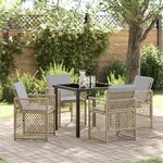 Ensemble de repas de jardin vidaXL 5 pièces avec coussins beige en poly rattan