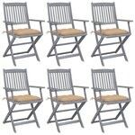 vidaXL Chaises pliables d'extérieur lot de 6 et coussins Bois d'acacia