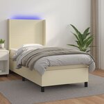 vidaXL Sommier à lattes de lit matelas LED Crème 90x200cm Similicuir