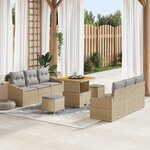 Ensemble de Canapés de Jardin 9 pièces avec Coussins Rattan Poly Beige Acacia