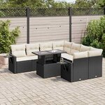 vidaXL Salon de jardin 9 Pièces avec coussins noir résine tressée