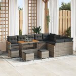 Ensemble de Canapé de Jardin 13 pièces avec Coussins Grises en Rattan Poly et Acacia