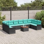 vidaXL Ensemble de canapé de jardin 11 Pièces Noir et turquoise polyrotin
