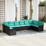 vidaXL Ensemble de canapé de jardin avec coussin 10 Pièces Noir polyrotin