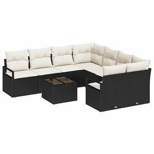 vidaXL Ensemble de canapé de jardin avec coussin 9 Pièces Noir et Crème