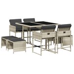 vidaXL Ensemble à manger de jardin et coussins 9 Pièces gris clair rotin