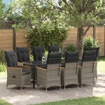 vidaXL Ensemble de salle à manger de jardin de 9 pièces avec coussins Gris Poly Rattan