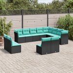 vidaXL Salon de jardin avec coussins 12 Pièces noir résine tressée