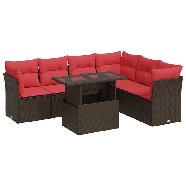 vidaXL Salon de jardin avec coussins 7 Pièces marron résine tressée acacia
