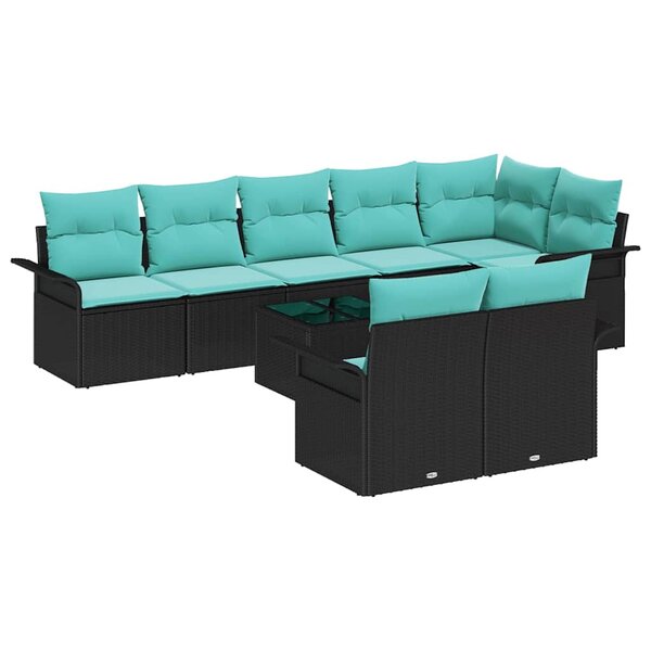 vidaXL Ensemble de canapé de jardin avec coussin 9 Pièces Noir Poly rotin