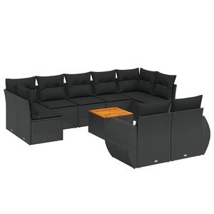 vidaXL Salon de jardin 10 Pièces avec coussins noir résine tressée