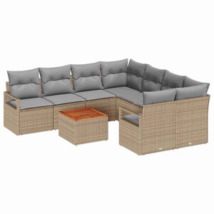 vidaXL Ensemble de canapé de jardin avec coussin 9 Pièces Beige polyrotin