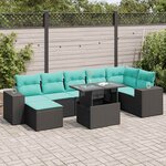 vidaXL Salon de jardin avec coussins 8 Pièces noir résine tressée acacia