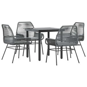 vidaXL Ensemble à manger jardin coussins 5 Pièces gris poly rotin verre