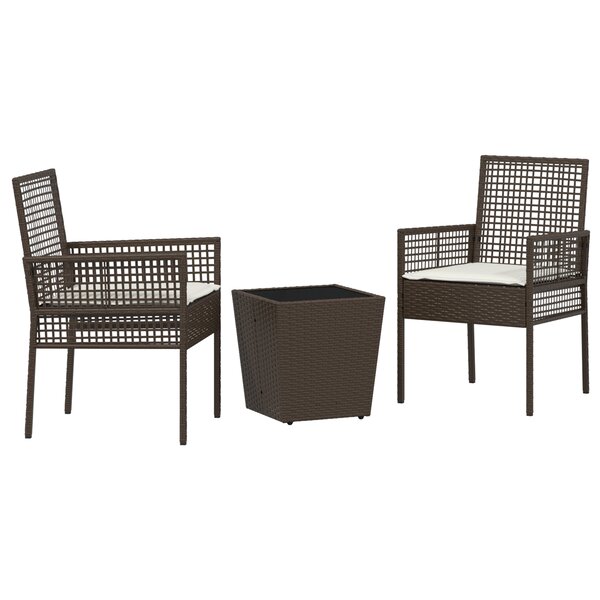 Set de Bistro de Jardin 3 Pièces avec Coussins en Poly Rattan Marron