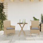 vidaXL Ensemble de bistro avec coussins 3 Pièces beige rotin et verre