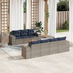 vidaXL Salon de jardin 8 Pièces avec coussins gris résine tressée
