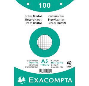 Paquet de 100 Fiches BRIST.BLC 148/210 5X5 PERF.S/FILM EXACOMPTA