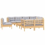 vidaXL Salon de jardin 9 Pièces avec coussins gris bois de pin massif