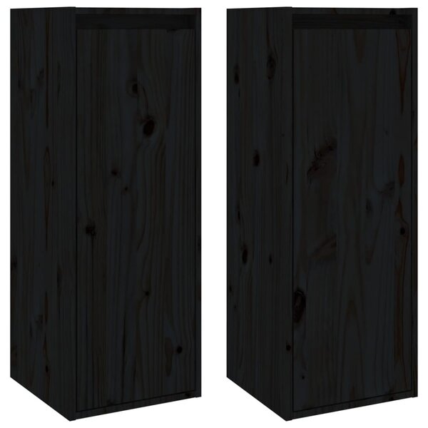 vidaXL Armoires murales 2 Pièces Noir 30x30x80 cm Bois de pin massif