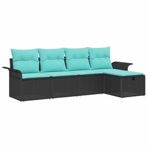 vidaXL Ensemble de canapé de jardin 5 Pièces Noir et turquoise polyrotin