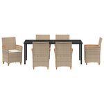 vidaXL Set de salle à manger de jardin 7 pièces avec coussins Beige Poly Rattan