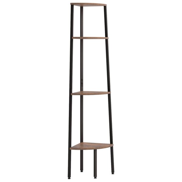 vidaXL Étagère d'angle à 4 niveaux Marron foncé et noir 45 5 x 31 5 x 150 cm