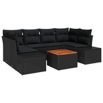 vidaXL Ensemble de canapé de jardin 7 pièces avec coussins noirs en poly rotin acacia