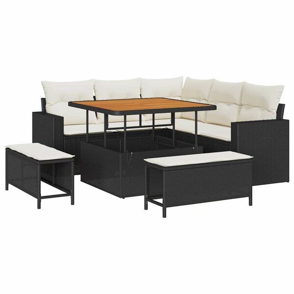 vidaXL Ensemble de canapé de jardin avec coussin 8 Pièces Noir et crème
