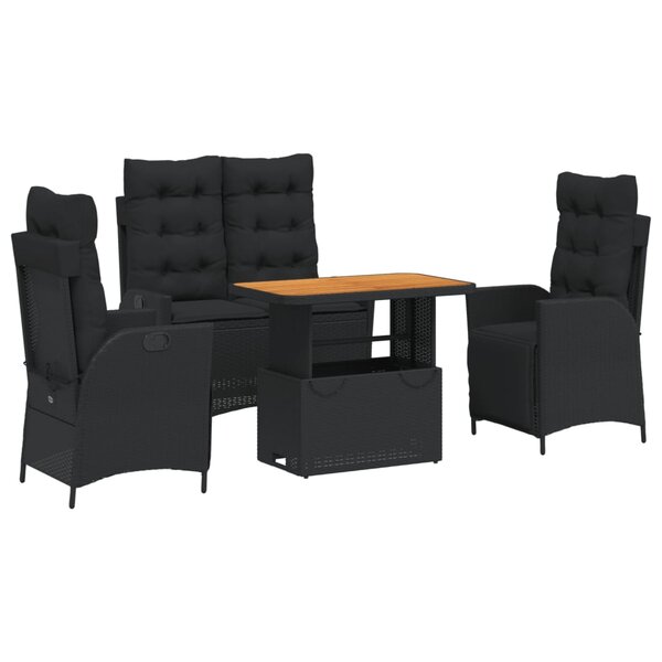 vidaXL Ensemble à manger de jardin 4 Pièces avec coussins noir