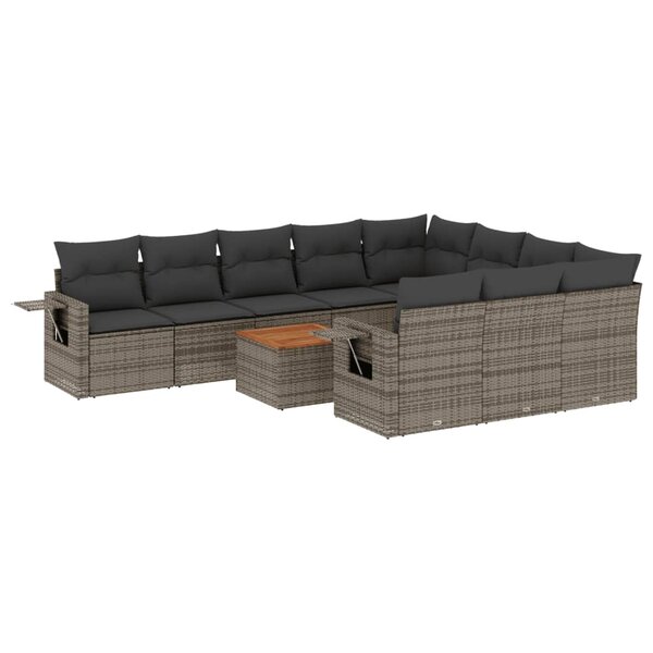 vidaXL Salon de jardin 11 Pièces avec coussins gris résine tressée
