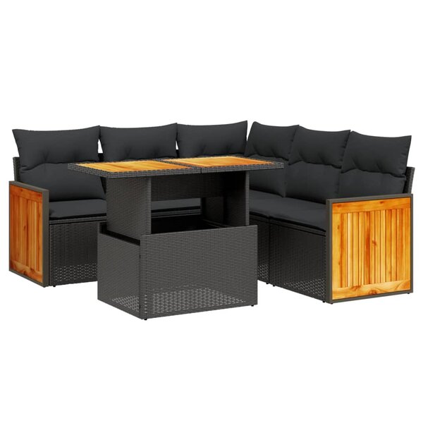 vidaXL Salon de jardin 6 Pièces avec coussins noir résine tressée