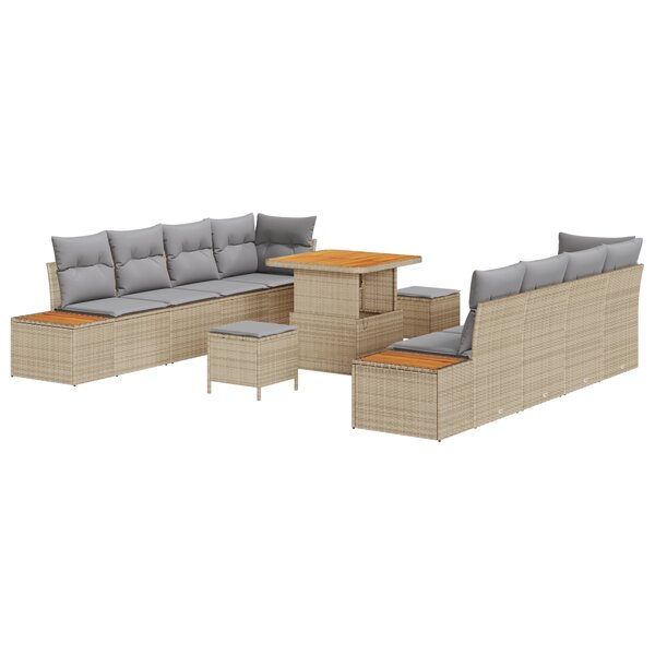 Ensemble de canapés 11 pièces de jardin avec coussins beige poly rattan acacia