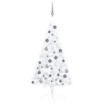vidaXL Demi-arbre de Noël artificiel pré-éclairé et boules blanc 120cm