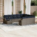 vidaXL Salon de jardin 11 Pièces avec coussins gris résine tressée