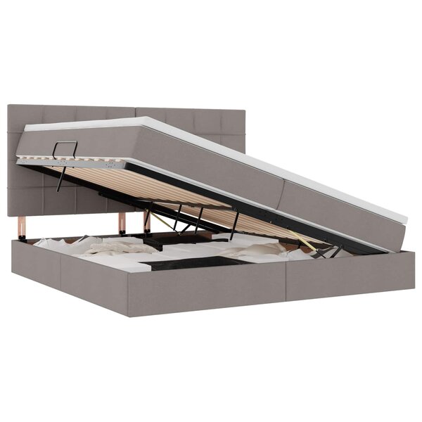 vidaXL Lit de rangement LED avec matelas Taupe 200 x 200 cm Tissu