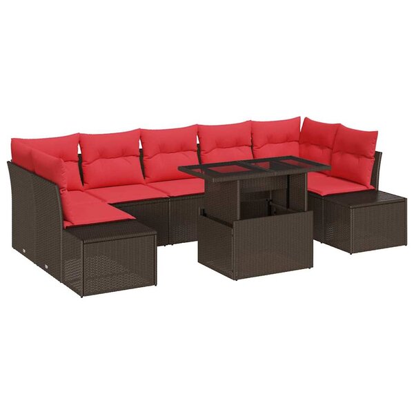 vidaXL Ensemble de canapé de jardin avec coussin 8 Pièces Marron et rouge