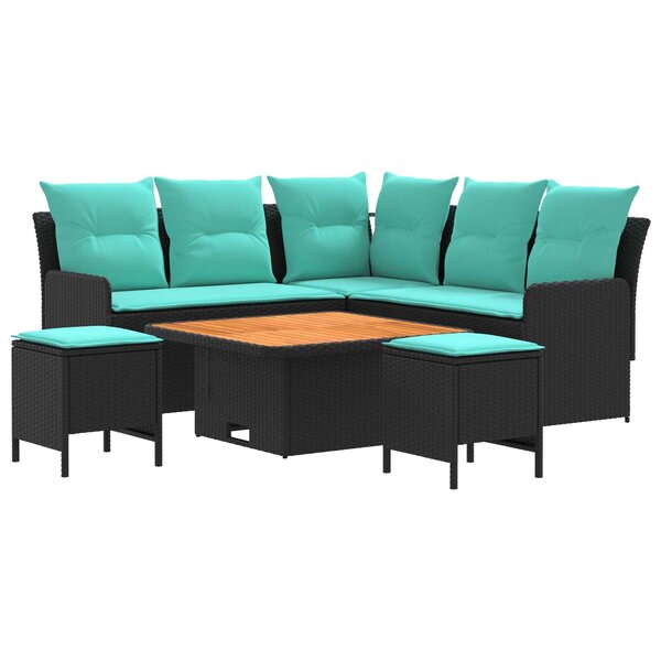 vidaXL Ensembles de meubles 6 pc Noir et turquoise Rotin PE