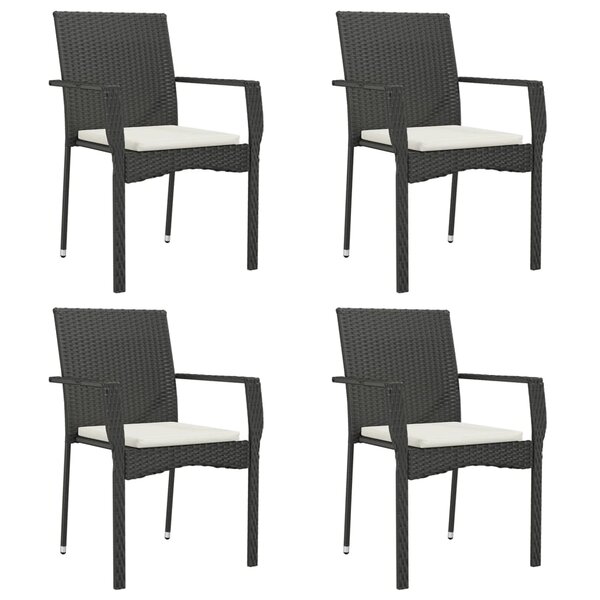 vidaXL Chaises de jardin lot de 4 avec coussins Résine tressée Noir