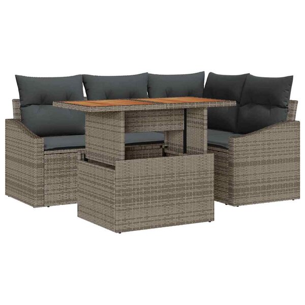 vidaXL Ensemble de canapé de jardin 5 Pièces Gris Poly rotin