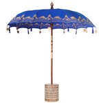 vidaXL Parasol balinais 260 Bleu 210-220 cm Coton et bois massif