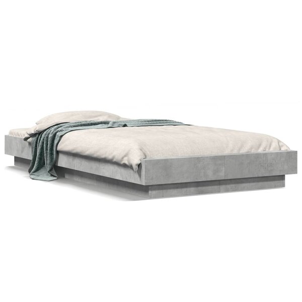 vidaXL Cadre de lit et lumières LED sans matelas gris béton 75x190 cm