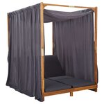 vidaXL Chaise longue double avec rideaux et coussins Bois d'acacia