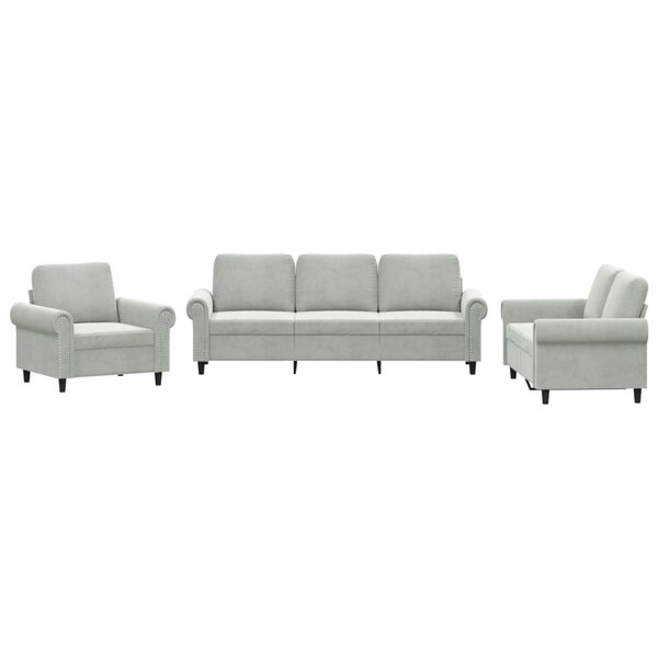 vidaXL Ensemble de canapés 3 Pièces avec coussins Gris clair Velours